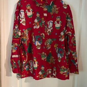 Vintage Red Button Down Shirt with Bear Print